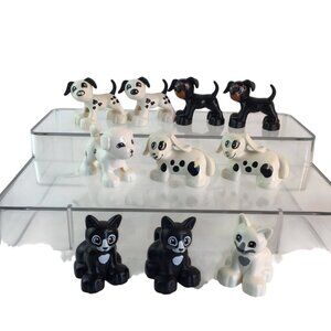 Lego Duplo Toy Figures Pet Cats & Dogs Black White Lot of 10 Animals